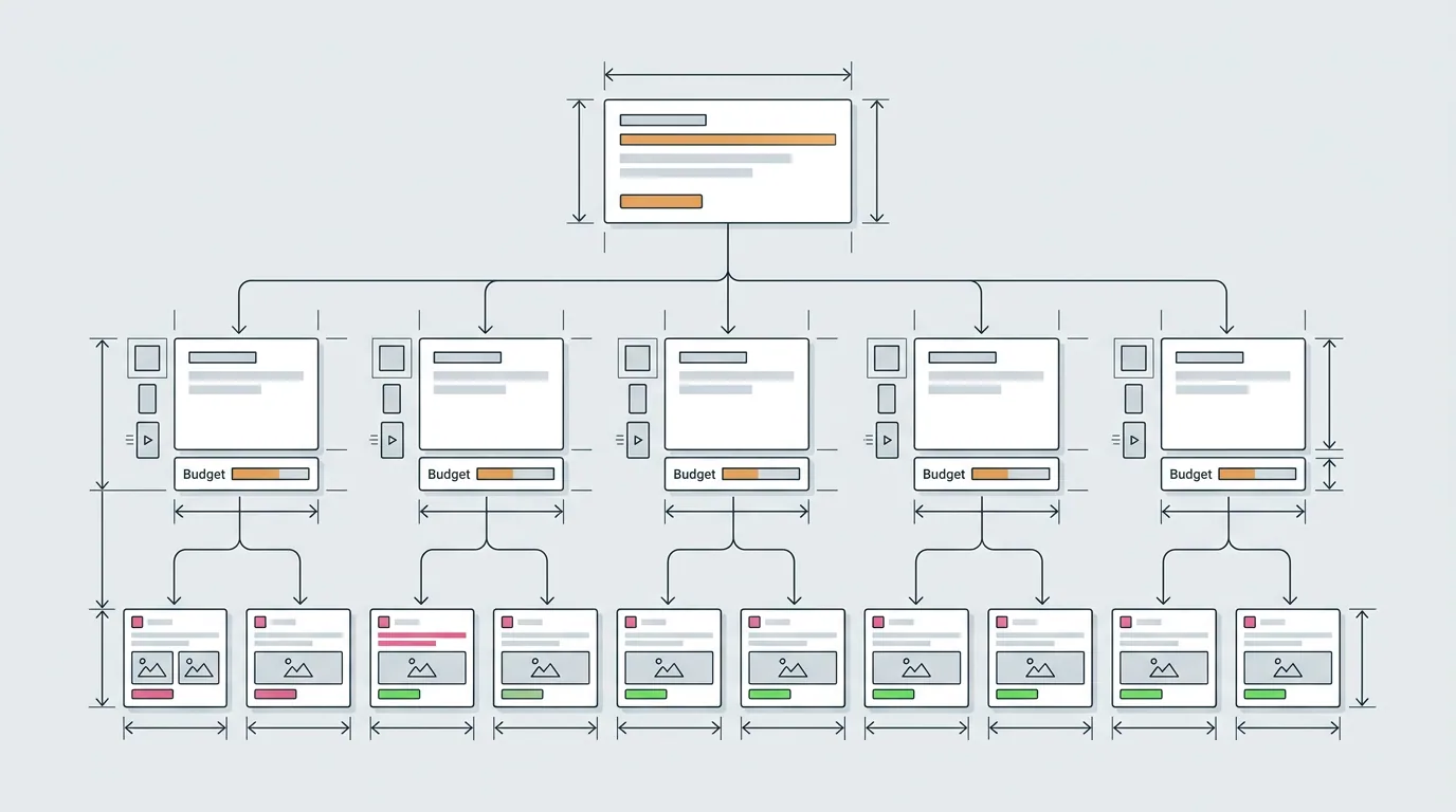 Campaign structure preview generated from a Meta bulk ads upload, tree of campaigns, ad sets and ads